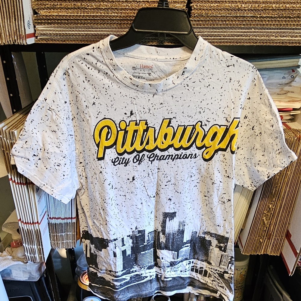 Hanes White Short Sleeve Tee with Yellow Accents
